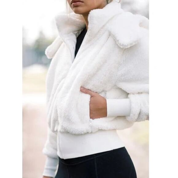 Savvi Amy Long Sleeve Full Zip Sherpa Fleece Jacket with Hood Cream Medium - Picture 3 of 11